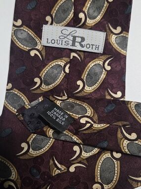 Louis Roth Men's Silk Tie in Burgundy and Gold